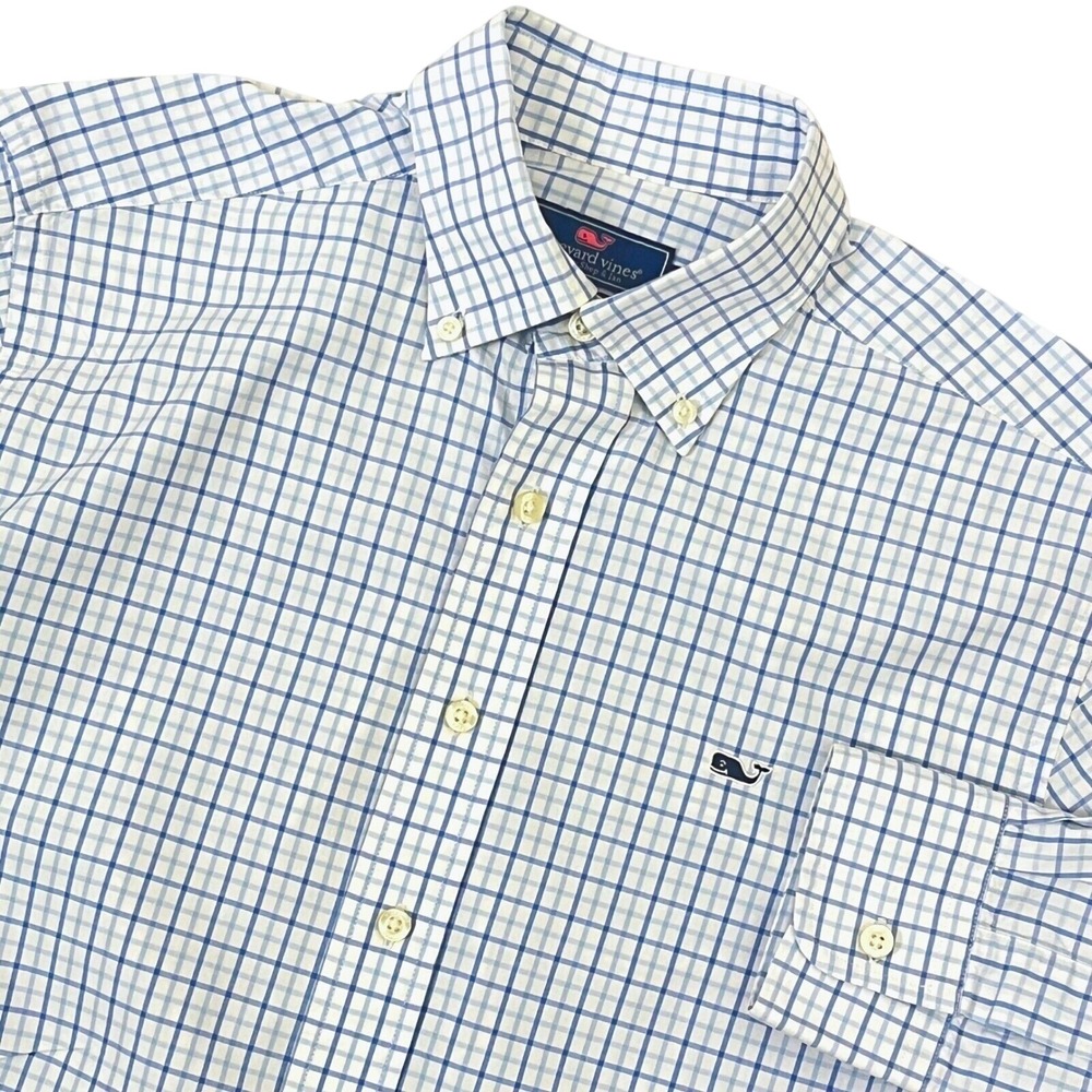 Vineyard Vines Men Classic Fit Whale Shirt S Blue White Plaid Check Button Down